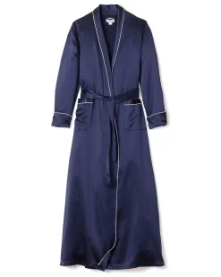 Women Petite Plume Women's Silk Long Robe in White