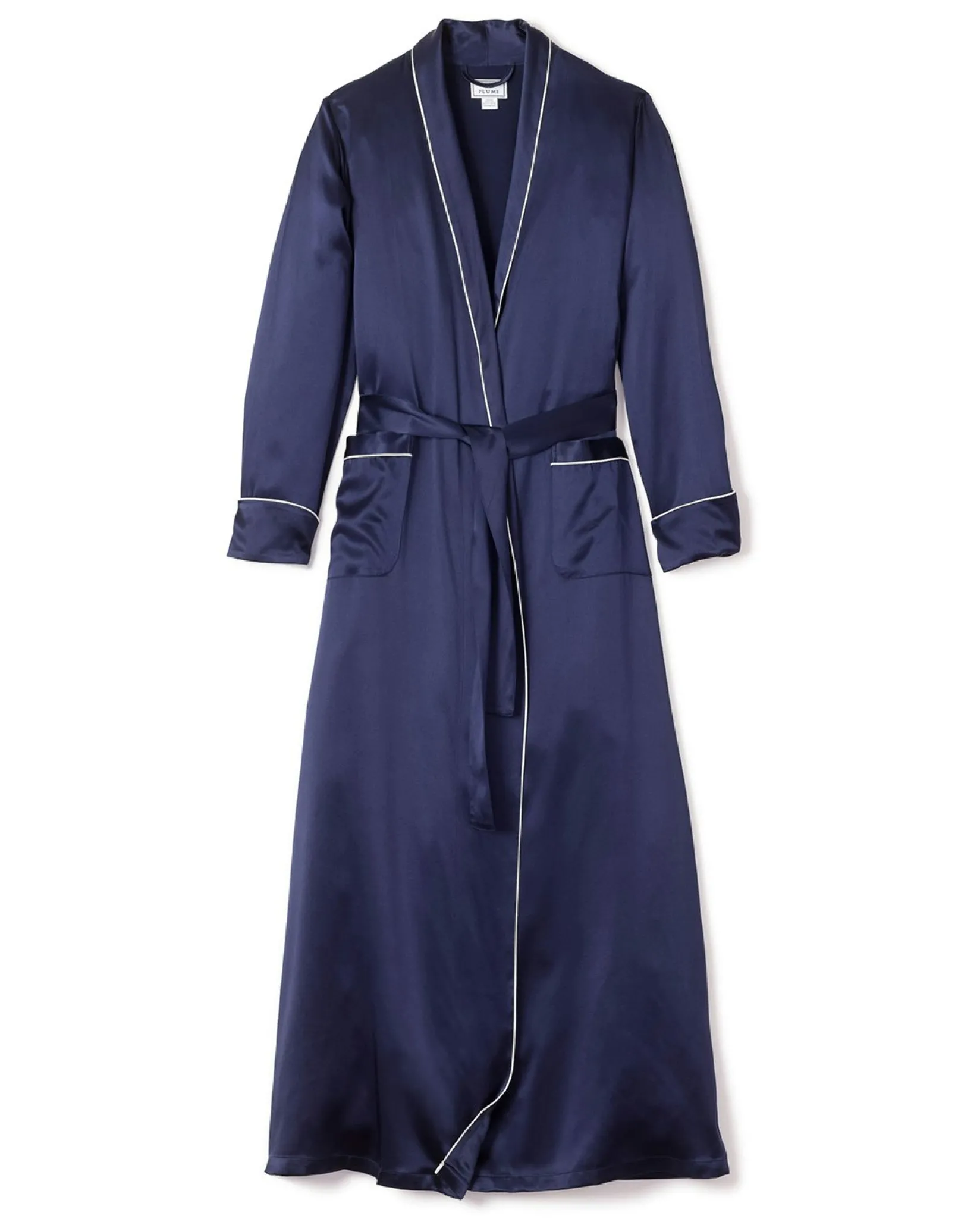 Women Petite Plume Women's Silk Long Robe in White