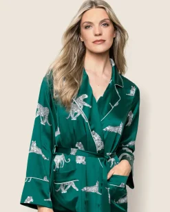 Women Petite Plume Women's Silk Long Robe in Panthère de Nuit