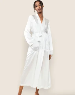 Women Petite Plume Women's Silk Long Robe in Pink