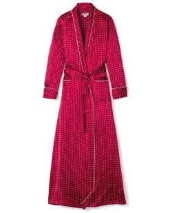 Women Petite Plume Women's Silk Long Robe in Bordeaux Polka Dot