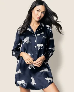 Women Petite Plume Women's Silk Nightshirt in Panthere de Nuit