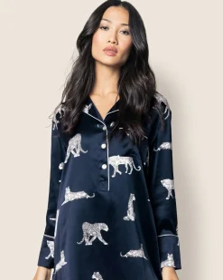 Women Petite Plume Women's Silk Nightshirt in Panthere de Nuit
