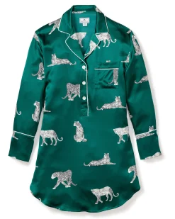 Women Petite Plume Women's Silk Nightshirt in Panthere de Nuit