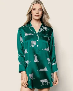 Women Petite Plume Women's Silk Nightshirt in Panthere de Nuit
