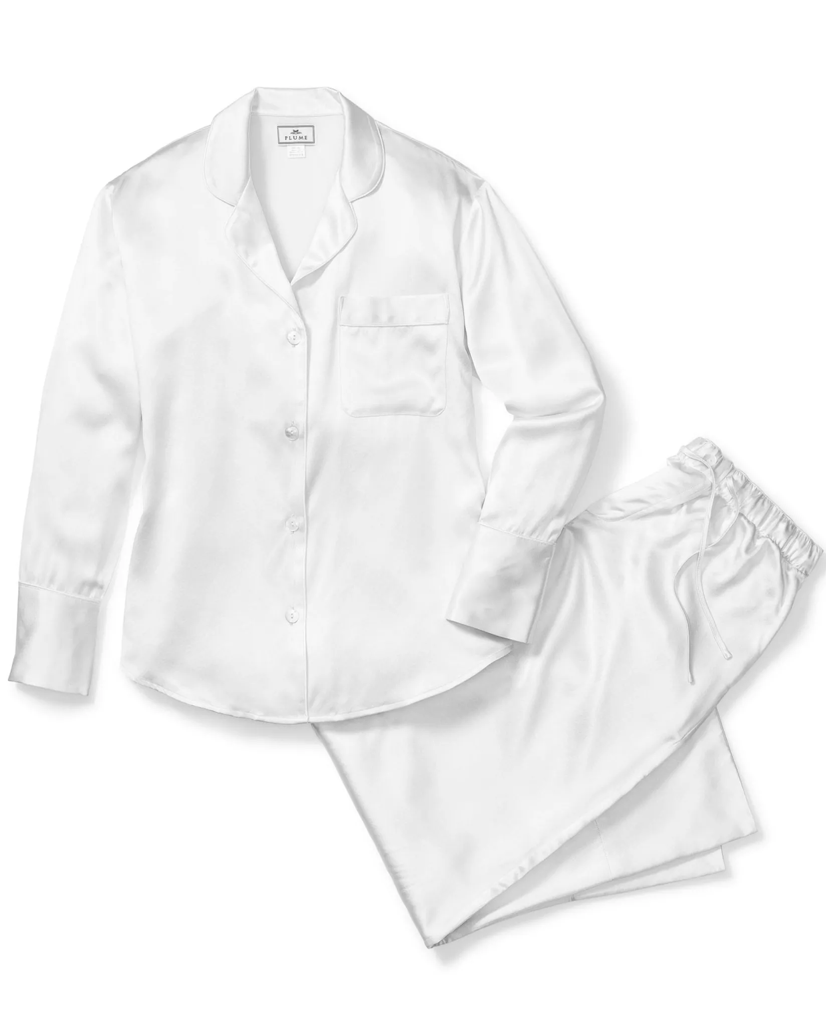 Women Petite Plume Women's Silk Pajama Set in White