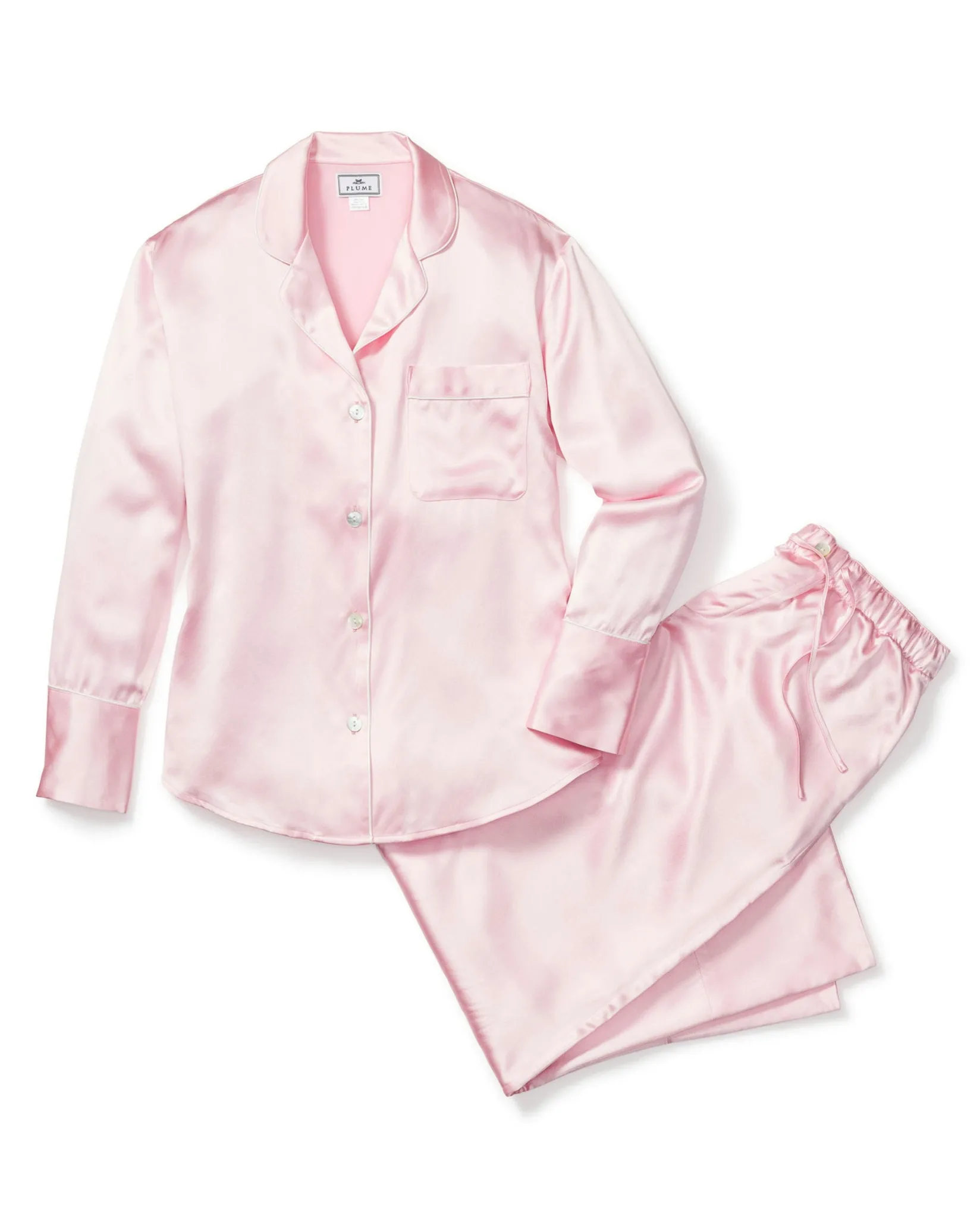 Women Petite Plume Women's Silk Pajama Set in White