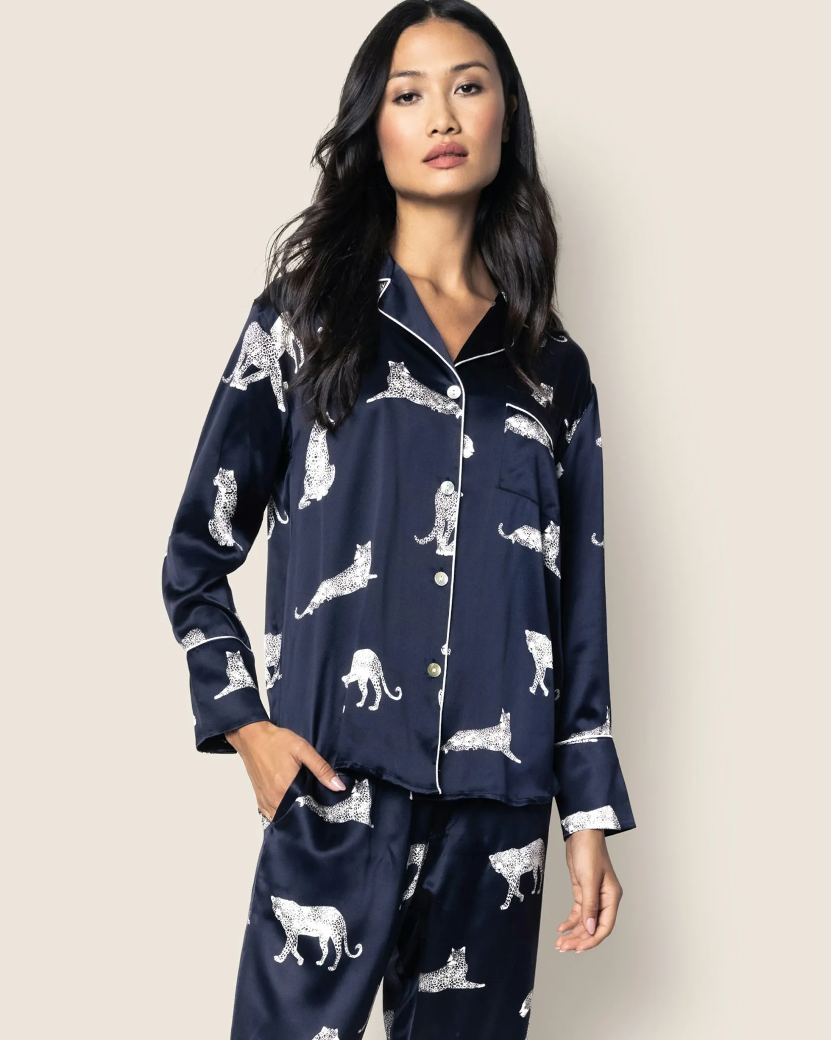 Women Petite Plume Women's Silk Pajama Set in Panthère de Nuit