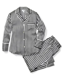 Women Petite Plume Women's Silk Pajama Set in Black and White Bengal Stripe