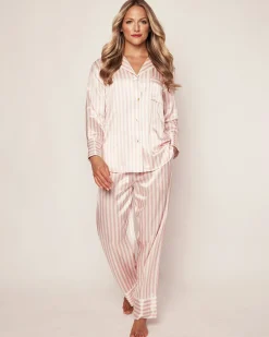 Women Petite Plume Women's Silk Pajama Set in Black and White Bengal Stripe