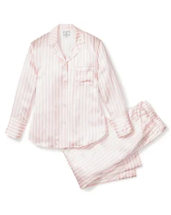 Women Petite Plume Women's Silk Pajama Set in Pink Stripe