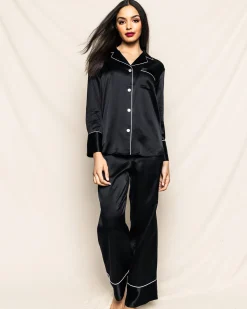 Women Petite Plume Women's Silk Pajama Set in Black