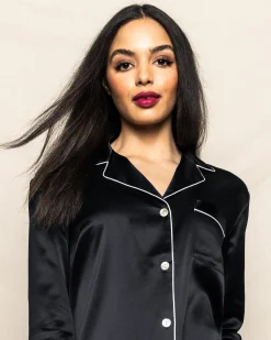 Women Petite Plume Women's Silk Pajama Set in Black
