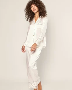 Women Petite Plume Women's Silk Pajama Set in Black