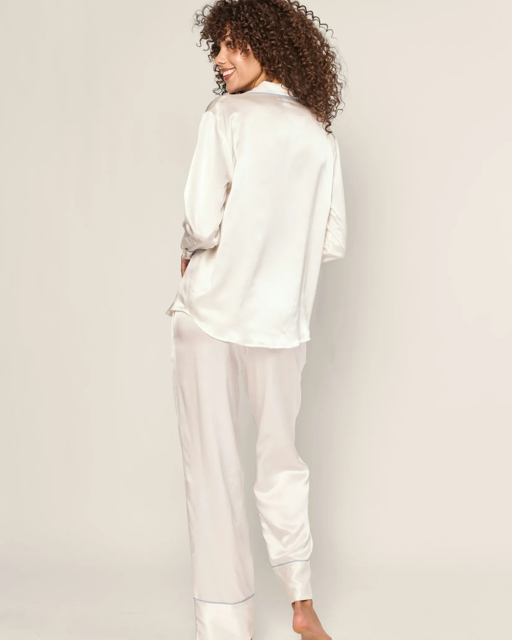 Women Petite Plume Women's Silk Pajama Set in Black
