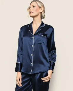 Women Petite Plume Women's Silk Pajama Set in Navy