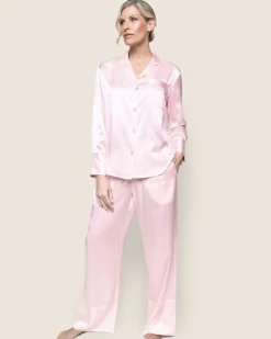 Women Petite Plume Women's Silk Pajama Set in Navy