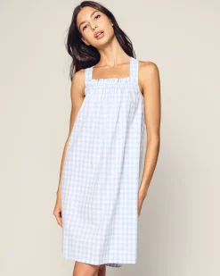 Women Petite Plume Women's Twill Annabelle Nightgown in Light Blue Gingham