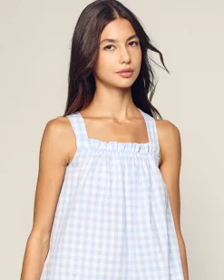 Women Petite Plume Women's Twill Annabelle Nightgown in Light Blue Gingham