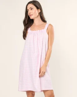 Women Petite Plume Women's Twill Annabelle Nightgown in Light Blue Gingham