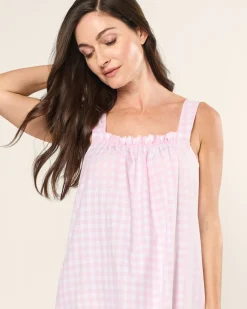 Women Petite Plume Women's Twill Annabelle Nightgown in Pink Gingham