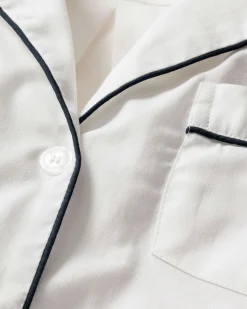 Women Petite Plume Women's Twill Nightshirt in White with Navy Piping