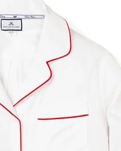 Women Petite Plume Women's Twill Nightshirt in White with Navy Piping