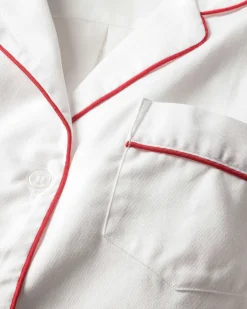 Women Petite Plume Women's Twill Nightshirt in White with Navy Piping