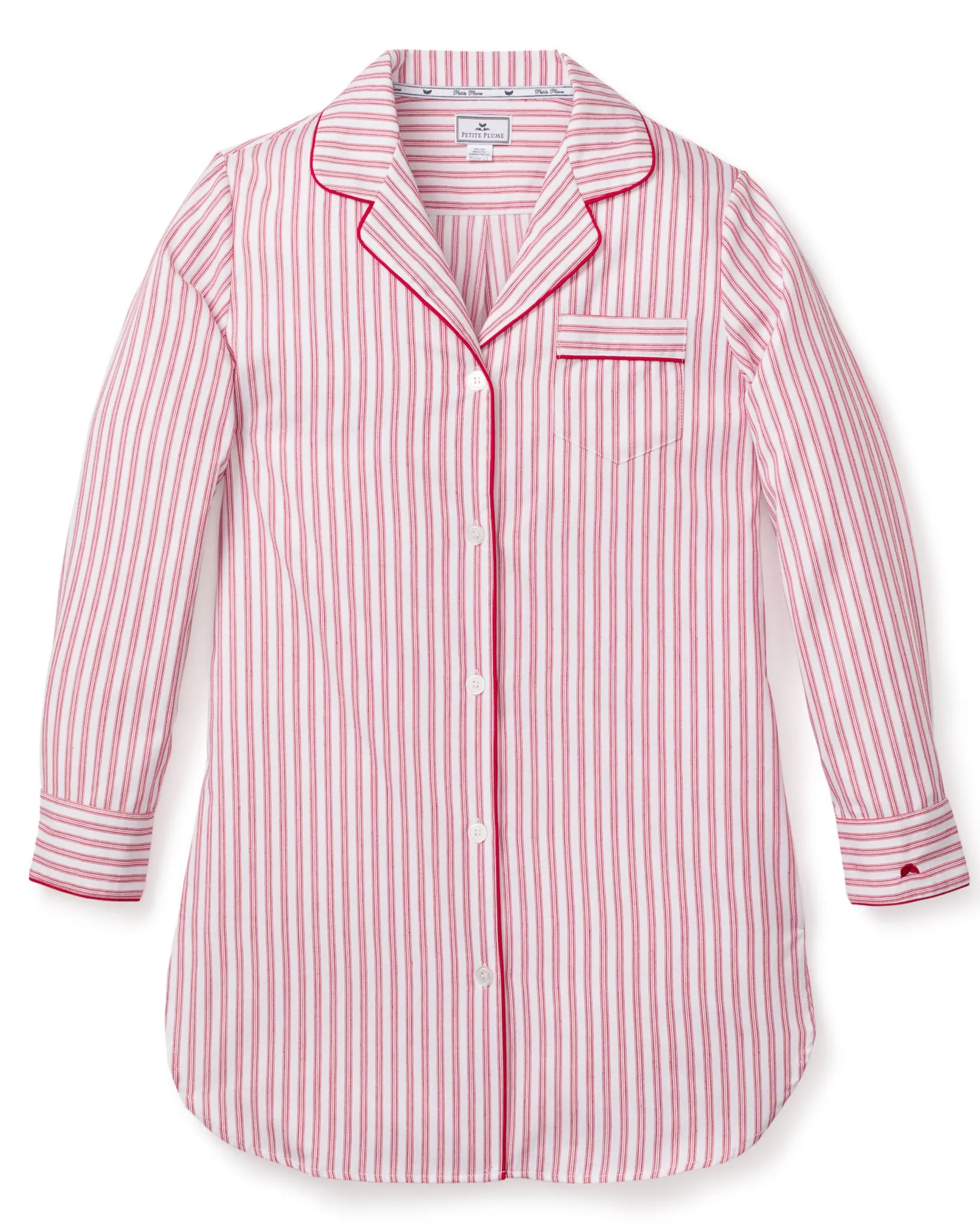 Women Petite Plume Women's Twill Nightshirt in Antique Red Ticking