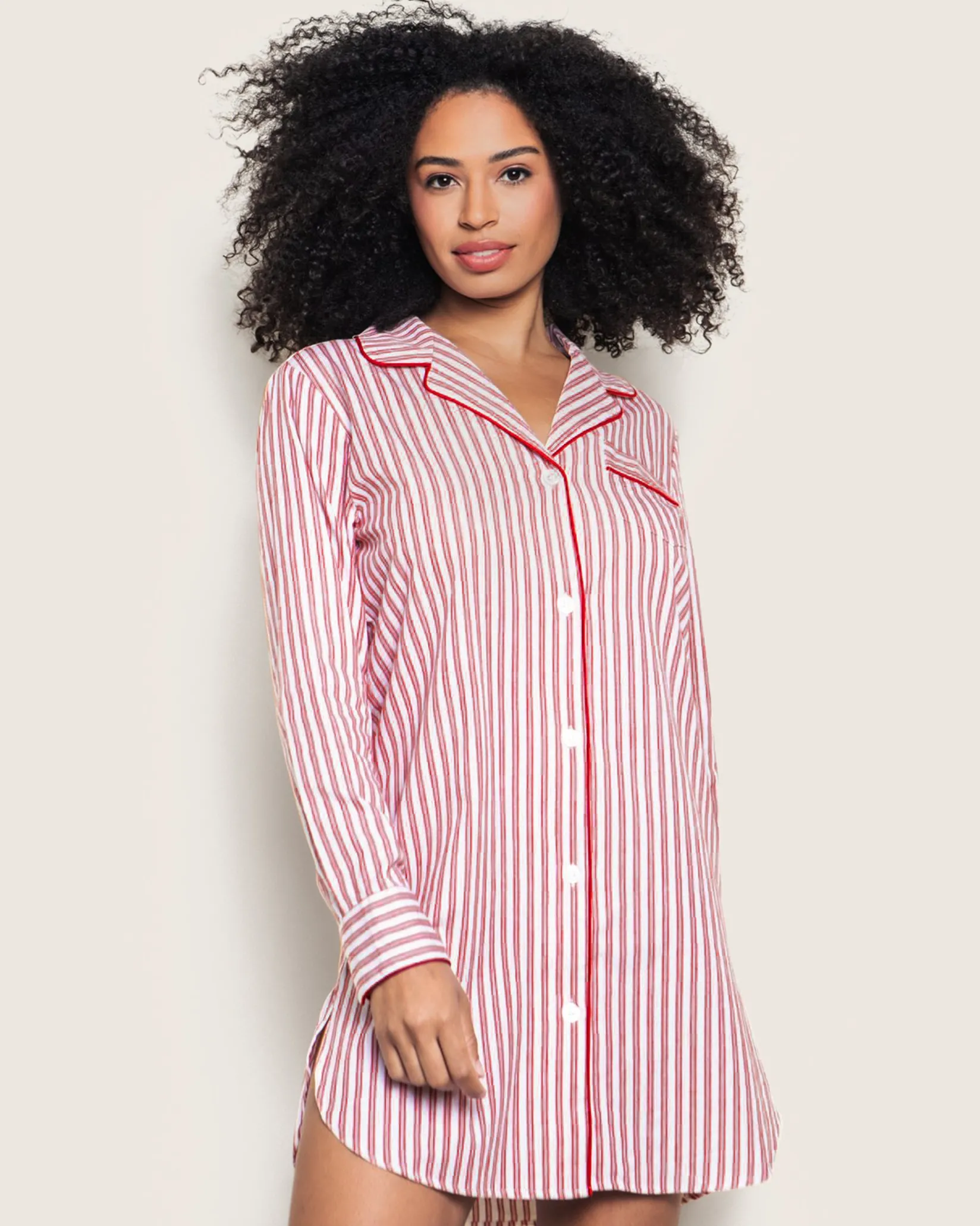 Women Petite Plume Women's Twill Nightshirt in Antique Red Ticking