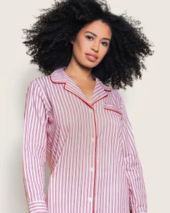 Women Petite Plume Women's Twill Nightshirt in Antique Red Ticking