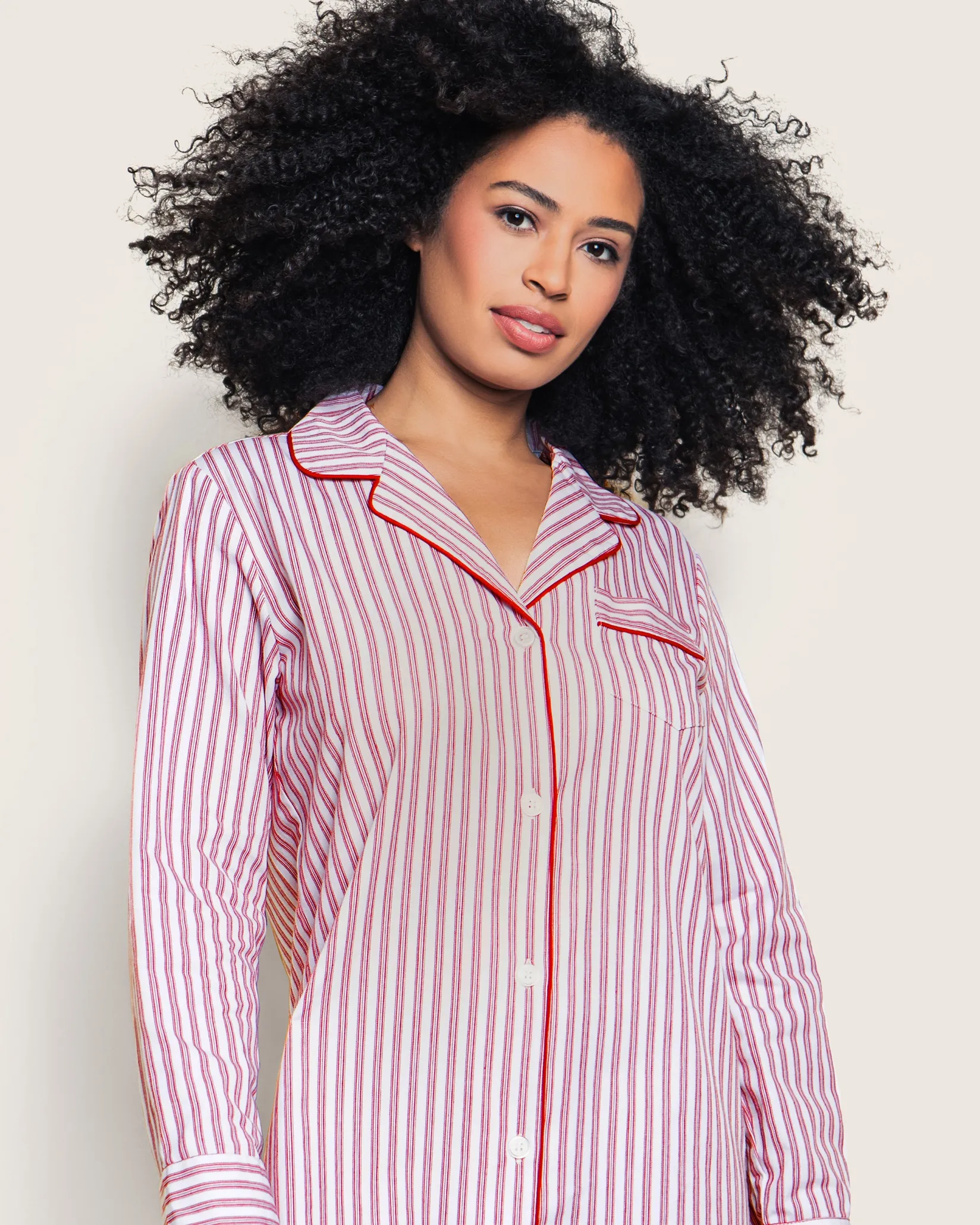 Women Petite Plume Women's Twill Nightshirt in Antique Red Ticking