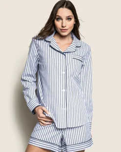 Women Petite Plume Women's Twill Pajama Long Sleeve Short Set In