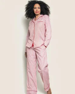 Women Petite Plume Women's Twill Pajama Set in Antique Red Ticking
