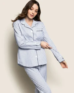 Women Petite Plume Women's Twill Pajama Set in Emerald Ticking