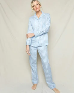 Women Petite Plume Women's Twill Pajama Set in Light Blue Gingham