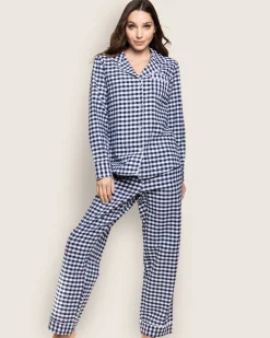 Women Petite Plume Women's Twill Pajama Set in Light Blue Gingham