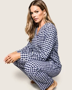 Women Petite Plume Women's Twill Pajama Set in Light Blue Gingham