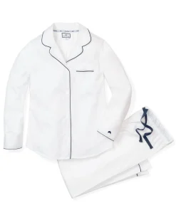 Women Petite Plume Women's Twill Pajama Set in White with Red Piping