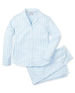 Women Petite Plume Women's Twill Pajama Set in Navy Gingham