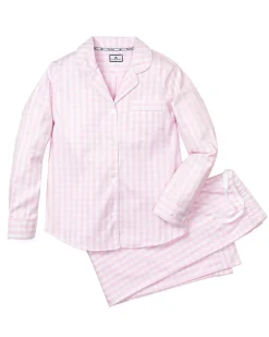 Women Petite Plume Women's Twill Pajama Set in Navy Gingham