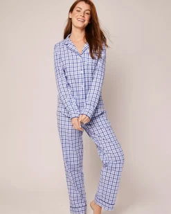 Women Petite Plume Women's Twill Pajama Set in Royal Blue Gingham