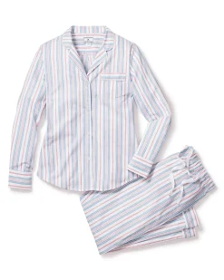 Women Petite Plume Women's Twill Pajama Set in Vintage French Stripes