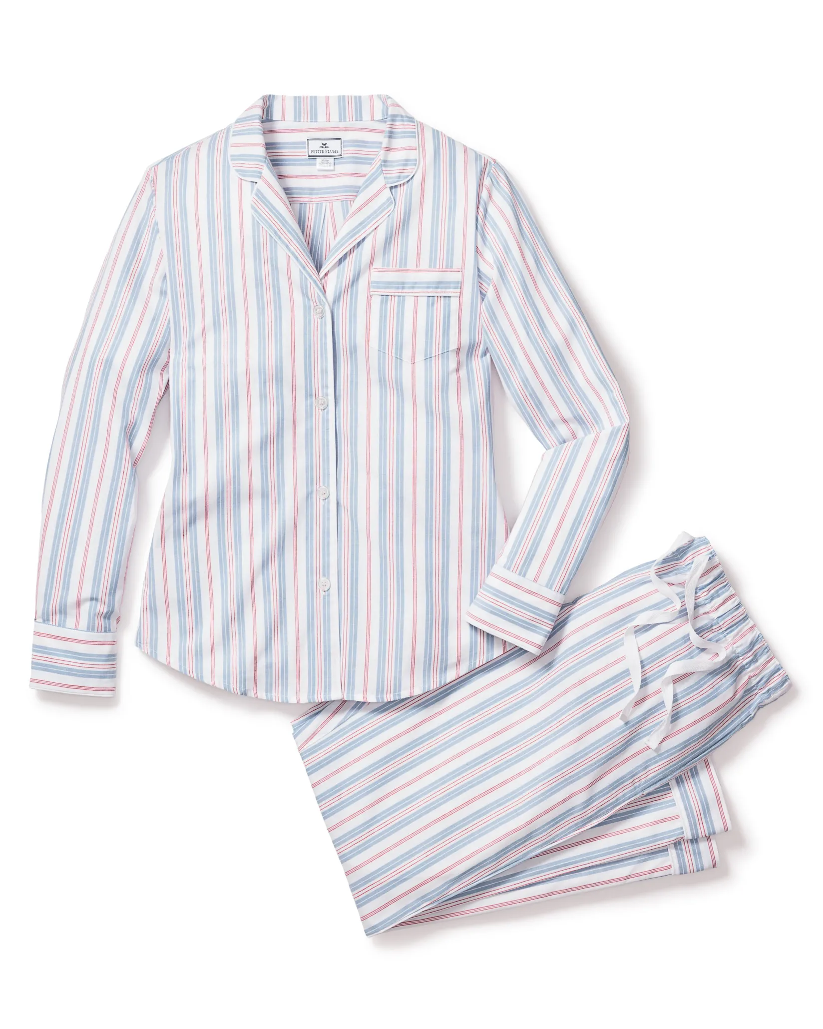 Women Petite Plume Women's Twill Pajama Set in Vintage French Stripes