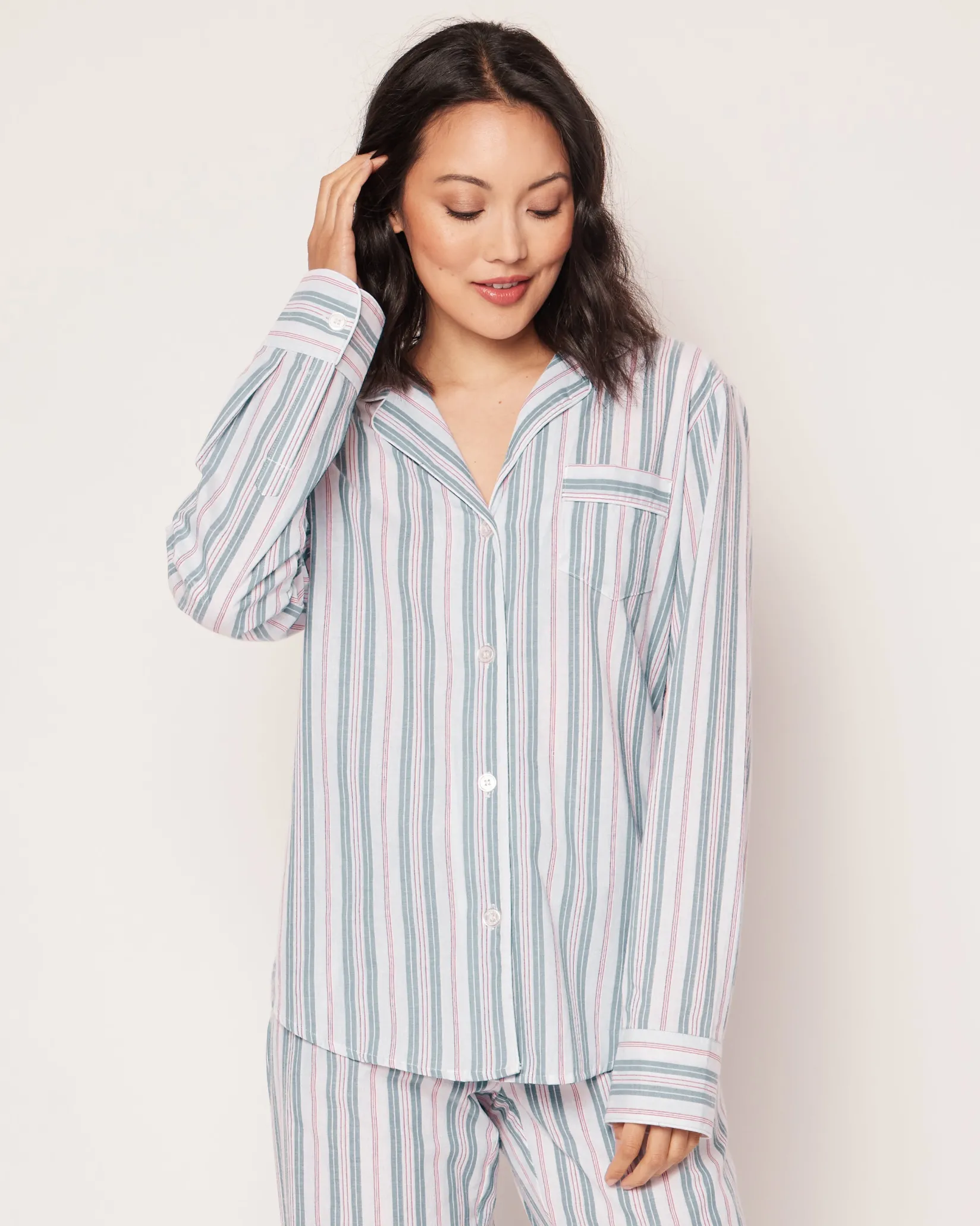 Women Petite Plume Women's Twill Pajama Set in Vintage French Stripes