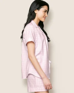 Women Petite Plume Women's Twill Short Sleeve Short Set in Pink Gingham