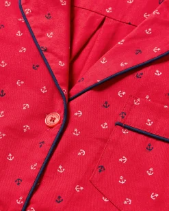 Women Petite Plume Women's Twill Short Sleeve Short Set in Anchors Away