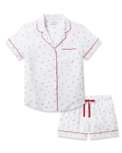 Women Petite Plume Women's Twill Short Sleeve Short Set in Anchors Away