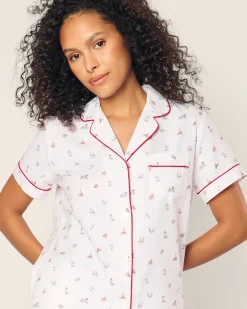 Women Petite Plume Women's Twill Short Sleeve Short Set in Anchors Away