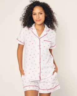 Women Petite Plume Women's Twill Short Sleeve Short Set in Anchors Away